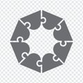 Simple icon polygonal puzzle in gray. Simple octagon puzzle of eight pieces on transparent background.